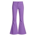 thumbnail image 3 of Ticikt Girls Flare Pants, Solid Color High Waist Stretch Bootcut Casual Trousers with Pockets for Kids,Purple, 3 of 7