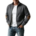 thumbnail image 4 of SGFCWSX Men's Lightweight Jacket Regular Fit Bomber Collar Full Zip Cable Knit Elbow Patches Jackets with Pockets Dark Gray Size XL, 4 of 8