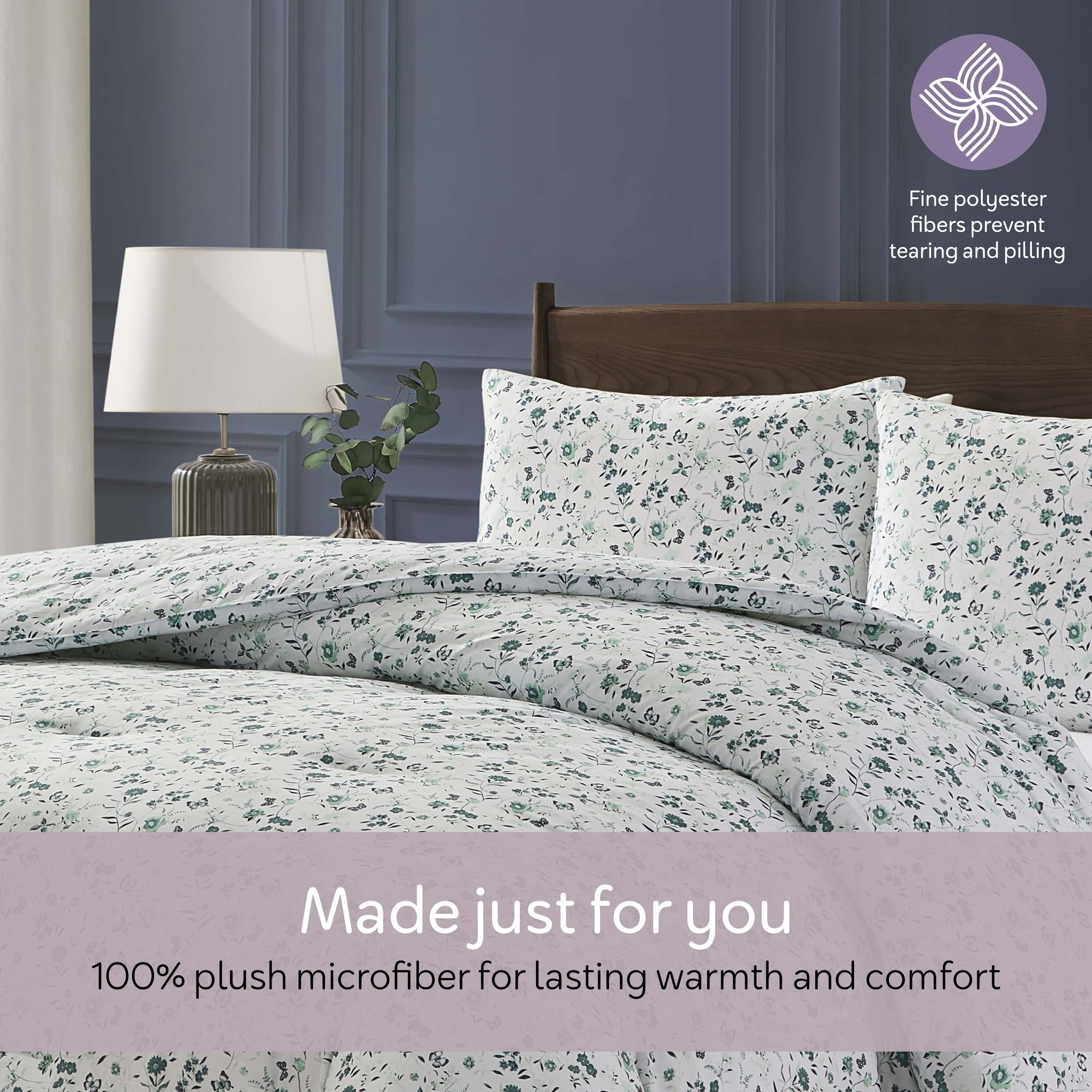 LammaLoe Queen Comforter set, 3 Piece Floral Bedding Comforter Set with Sheets, Bed in a Bag, Green