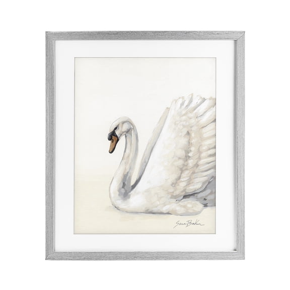 Stupell Industries Transitional White Swan in Repose Gray Framed Print Under Glass, 17 x 21, by Sara Baker