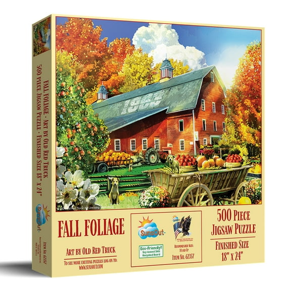 SUNSOUT INC - Fall Foliage - 500 pc Jigsaw Puzzle by Artist: Old Red Truck - Finished Size 18" x 24" - MPN# 62357