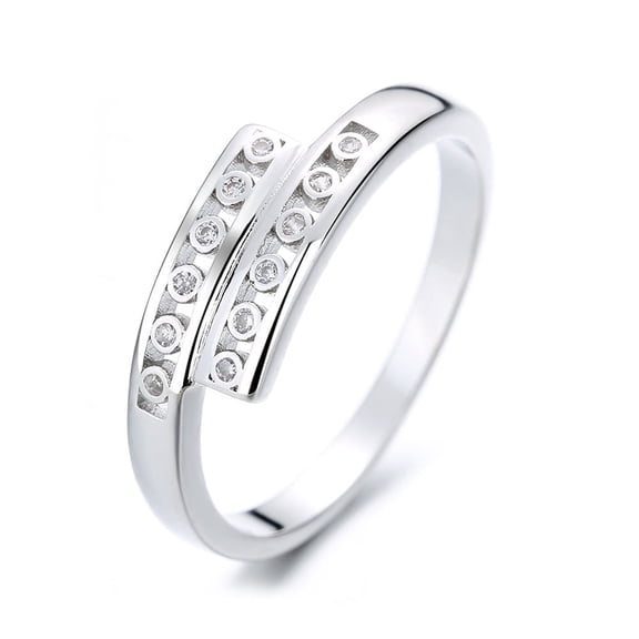 Amy and Annette Sterling Silver Bypass Ring With Swarovski Crystals