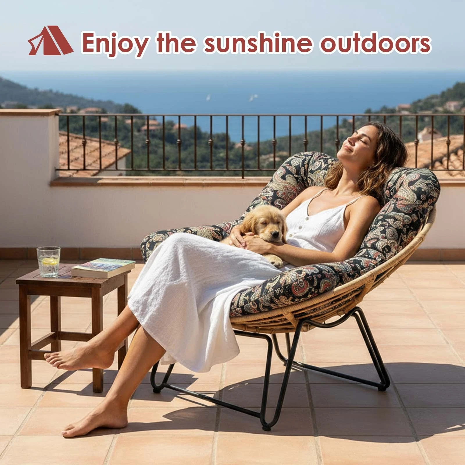 TOPCHANCES Egg Chair Cushion Only, Water-Resistant Outdoor Rocking Chair Cushion, Thick Papasan Seat Cushion with Ties for Patio, Porch, Balcony, Garden (Ethnic Style)