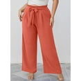 thumbnail image 4 of SHOWMALL Plus Size Women's Wide Leg Lounge Pants with Pockets Coral 3X Lightweight High Waisted Adjustable Tie Knot Loose Trousers, 4 of 9