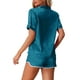 thumbnail image 3 of Pijamas de satén para mujer INSPIRE CHIC, juego de 2 piezas con blusa de manga corta y pantalones cortos, talla XL, azul pavo real, 3 of 6
