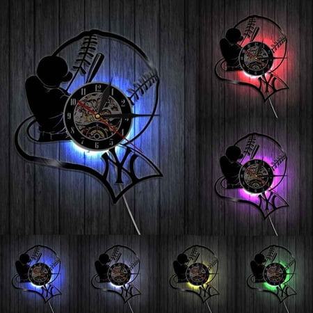 American Professional Baseball Team Vinyl Record Wall Clock Baseball Housewarming Gift Kids Room Decor Baseball Fan Gift Idea With LED