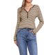 thumbnail image 1 of Camisetas de punto básicas de cuello en V a rayas de manga larga INSPIRE CHIC para mujer L marrón, 1 of 6
