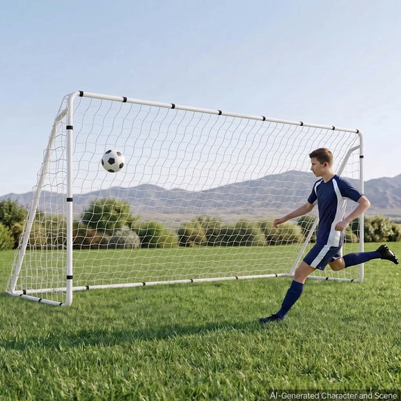 VEVOR Soccer Goal 12 x 6 FT Soccer Goal for Backyard with Iron Frame PE Net, Portable & Durable Set, High-Strength Net, Ground Stakes, Straps, for Youth & Adults Outdoor Backyard Practice Training