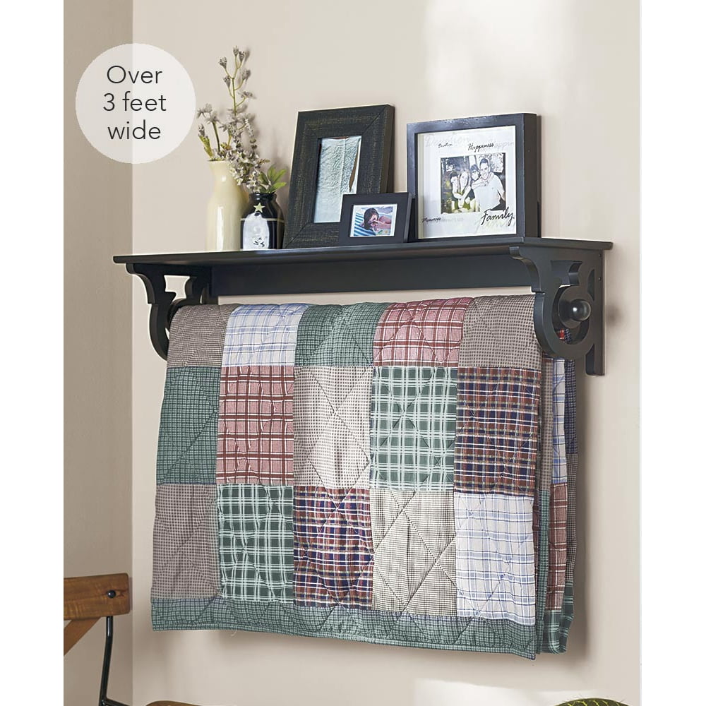 Deluxe Quilt Rack Wall Hanging with Shelf Black