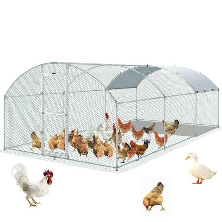 BENTISM Large Metal Chicken Coop Walk-In Chicken Run 19.7x9.8x6.6 ft Dome Roof