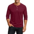 thumbnail image 2 of Nestiefly 3/4 Sleeve Shirt for Men Fit Henley T-Shirt Pullover Lightweight Gym Workout Baseball Shirts Button Up Tops Wine L, 2 of 7