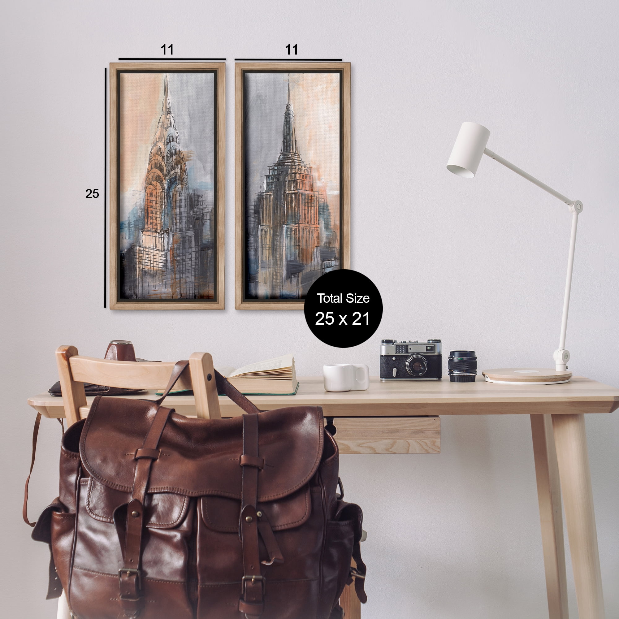 Stupell Industries City Architecture Sketches Scenic & Cityscapes Painting Brown Floater Framed Canvas Art Print Wall Art, 11 x 25, Set of 2