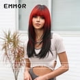 thumbnail image 3 of Cos Wig Cross-Border Women's Bangs Black Gradient Red Long Hair Slightly Curly Natural Layered Synthetic Wig, 3 of 5