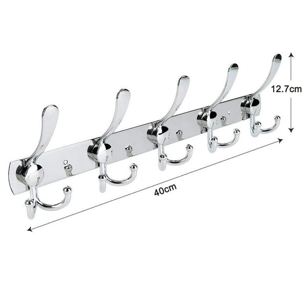 Stainless Steel Wall Hanger for Clothes 8 Pin Hooks L Shape (Wall Mount  Installation Type) PACK OF 2