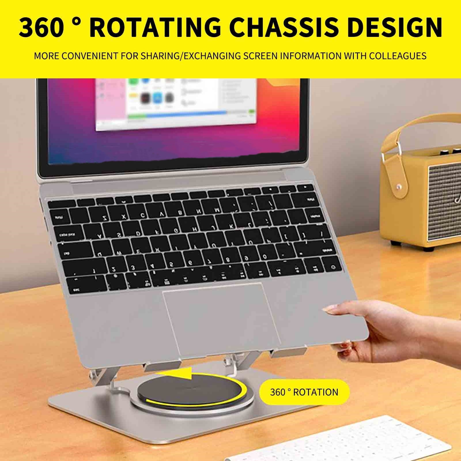 Silver Notebook Stand Aluminum Alloy Rotating Foldable For Laptop Silver Finish