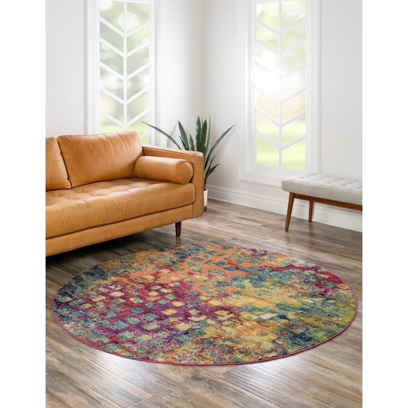 Rugs.com Sevilla Collection Rug – 8 Ft Round Multi Medium Rug Perfect For Kitchens, Dining Rooms