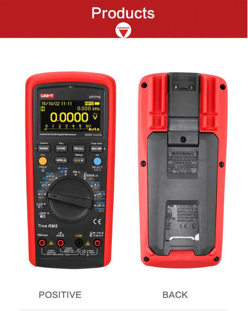 UNI-T UT171C OLED Industrial Process Digital Multimeter True RMS 60,000 Counts Auto/Manual Range 60MΩ Temperature Non-Contact Voltage Detection