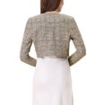 thumbnail image 3 of MODA NOVA Vintage Tweed Shrug for Juniors Plaid Open Front Cropped Bolero Cardigan Black Beige XS, 3 of 5