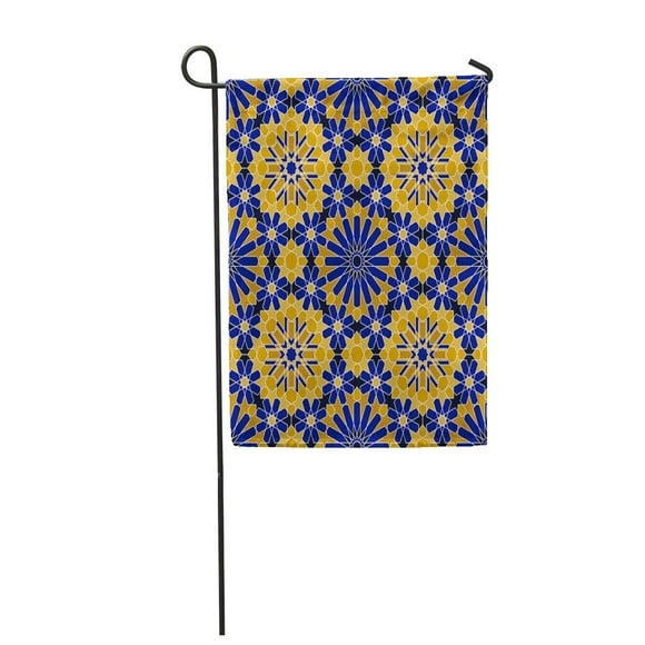 POGLIP Blue East Zellige Moroccan Razil Moorish Middle Pattern Ceramic Garden Flag Decorative Flag House Banner 12x18 inch