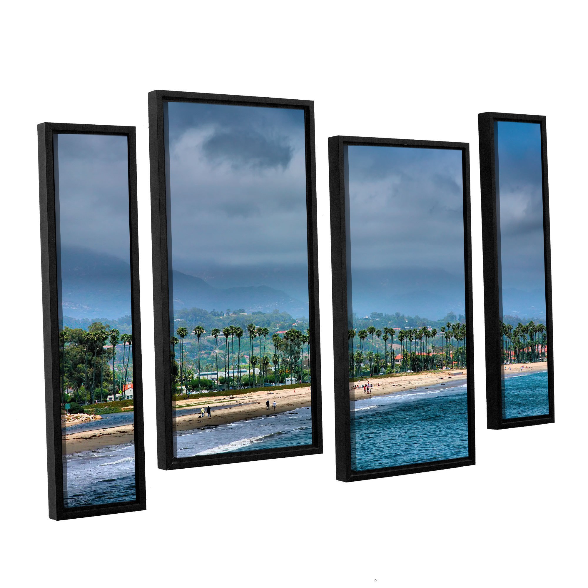 ArtWall Steve Ainsworth "The Beach at Santa Barbara" 4-Piece Floater Framed Canvas Staggered Set