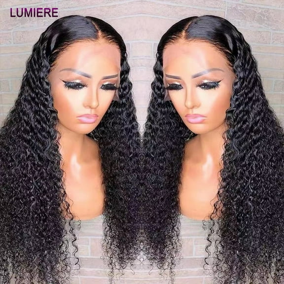 Lumiere Brazilian Kinky Curly Lace Front Human Hair Wigs 13×4 Lace Front Wig Cap 180% Natural Black 30"