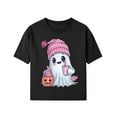 thumbnail image 3 of NAISIBABY Girls Halloween T-Shirt, Short Sleeve Funny Ghost Prints Round Neck Pullover Festival Tees Black XS, 3 of 4