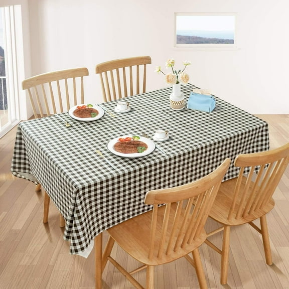 STATINT Brown Checkered Vinyl Tablecloth, Waterproof Oil-Proof Wipeable Heavy Duty Plastic Table Cover, 55 in. x 78 in.