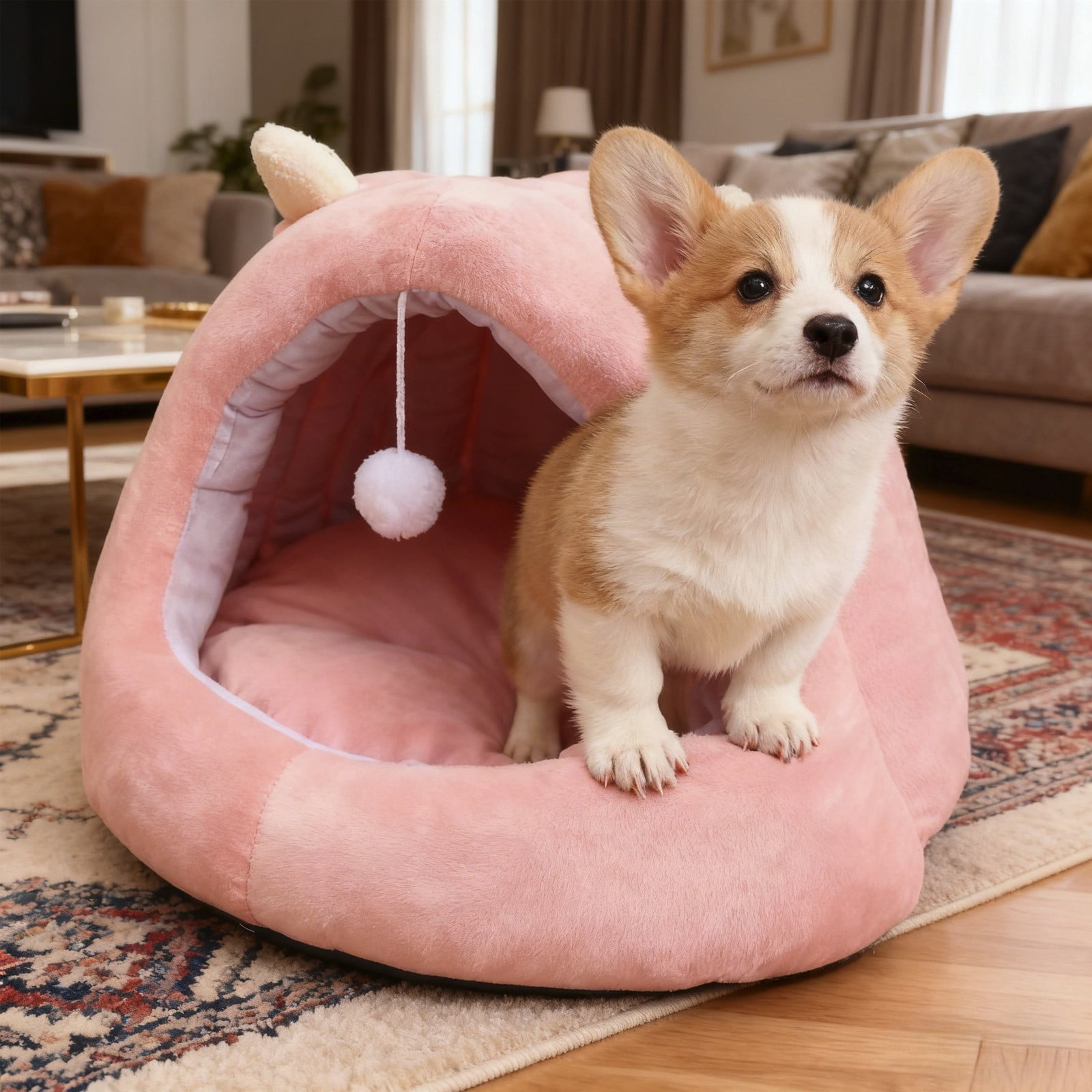Cat Bed Calming Donut Pet Bed Semi Enclosed Pet House Washable Removable Cushion, Warm Thickened Anti Anxiety Comfortable Support Sleep Nest, for Indoor Winter Sleeping Resting Small Dogs Cats