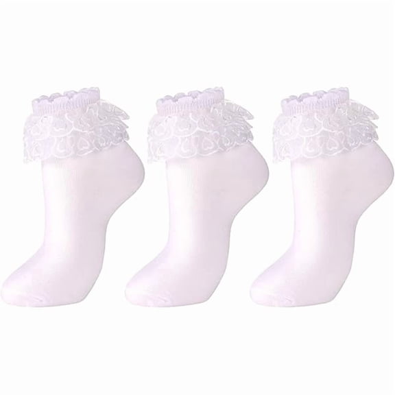 Eryueer Heart Lace Ruffle Socks Cotton Comfort Casual Double Layer Lace Cute Frilly Ankle Socks for Women 3 Pairs