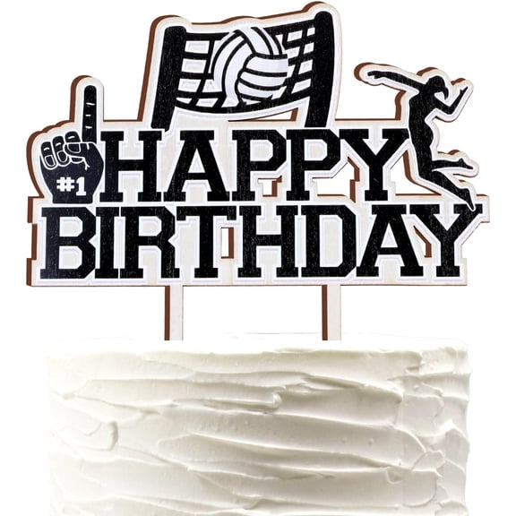 Volleyball Happy Birthday Wooden Cake Topper Volleyball Game Cake Pick Girls, Sport Theme Birthday Party Decorations Supplies