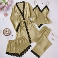thumbnail image 2 of PRINxy Womens 4 Piece Satin Pajama Sets Robe Shorts Crop Tank Tops Nightdress Soft Lace Sleepwear Set Lightweight Loungewear Sets Khaki S, 2 of 7