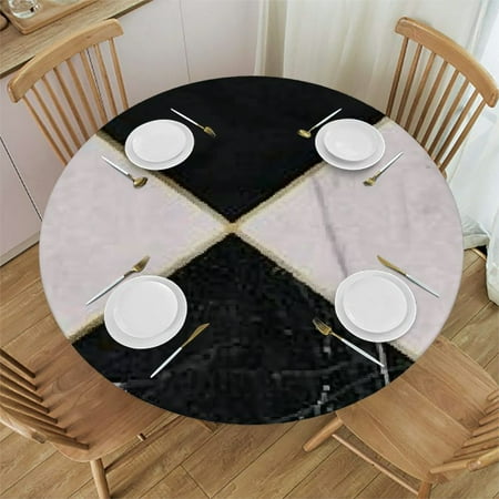 

Sheronv Art Deco Painting Round Tablecloth Stain Resistant Washable Polyester Dining Table Cover for Indoor Outdoor Kitchen Wedding Parties 100% Polyester with Elastic Edge 31 -35
