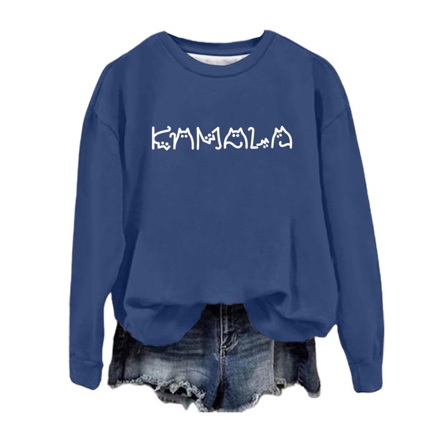 VBARHMQRT Chandail à Capuche Bleu Marine pour Femmes, Col Rond Décontracté, Imprimé, Chic, Usage Quotidien, Confort et Style