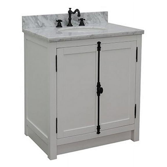 31 x 22 x 36 in. Single Vanity, Glacier Ash Top with White Carrara & Oval Sink