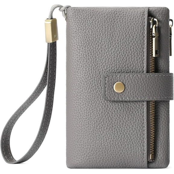 CAILDANL Small Wallet for Women Leather RFID Blocking Wristlet Wallet Credit Card Holder with Double Zipper Coin Purse Ladies Bifold Purse