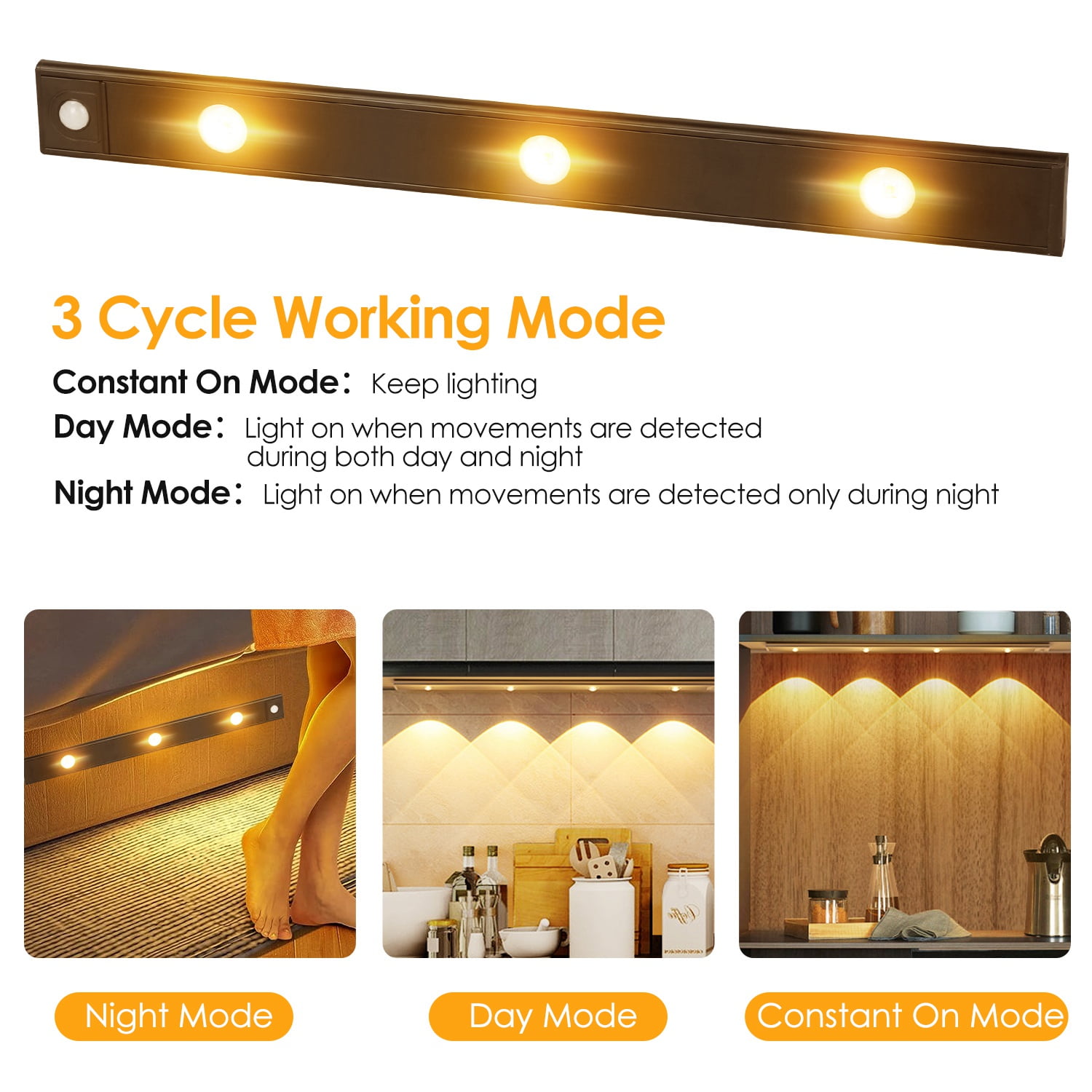 2Pcs 8in Under Cabinet Lights w/ Motion Sensor  LED Under Cabinet Lighting Wireless Light Black