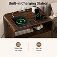 thumbnail image 2 of Hiaso 2 Drawers Nightstand with Charging Station, Small Sofa Table with Storage Open Shelf, Wooden Storage Cabinet for Living Room, Walnut Finish, 2 of 7