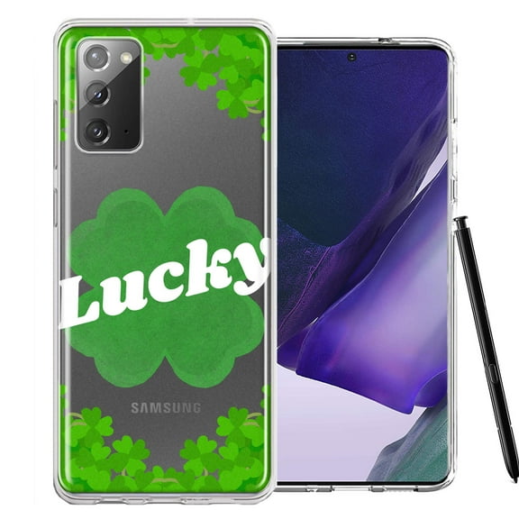 MUNDAZE for Samsung Galaxy Note 20 Lucky St Patrick's Day Shamrock Green Clovers Double Layer Phone Case Cover
