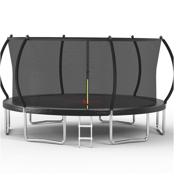 JERFIT 16FT Trampoline with Safety Enclosure Net, Outdoor Bounce Jumping Mat for Kids & Adults, Heavy-Duty Steel Frame, Black