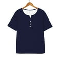 thumbnail image 5 of Pxiakgy Women’S Short Sleeve Henley T Shirts Women's Fashion Casual Solid Color Button Short Sleeve Top T Shirt Button Down Loose Fit Tops V Neck Ribbed Knit Shirts Navy L, 5 of 7