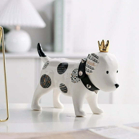 Ceramic Dog Statues，White&Black Modern Small Ceramic Animal Statues Decorative，Ornaments for Living Room Bedroom Office Desktop Cabinet Home Decor,Style 2