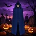 thumbnail image 2 of UTSJKR Mens Pleated Hooded Cape Cloak, Front Split Full‑Length Outer Robe, Lightweight Flowy Garment for Cosplay, Halloween and Vintage Themed Party Occasions Navy, 2 of 6