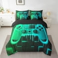 thumbnail image 2 of YST 7-Piece Green Teal Gaming Comforter Set, King – Neon Lights Abstract Geometry Bedding Set with Gamer Room Decor, 2 of 6