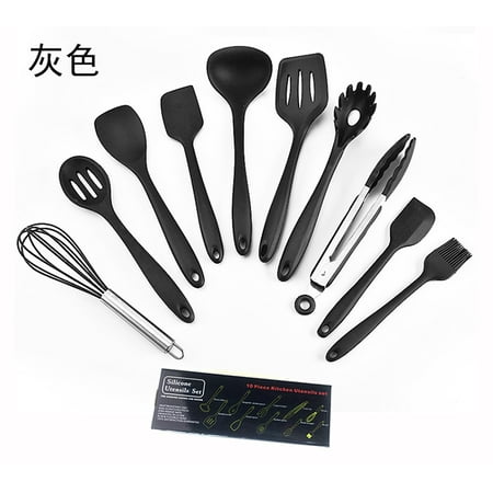 

10 Pieces Kitchen Utensil Tools Set Silicone Tongs Spatula Spoons Shovel Brush Whisk