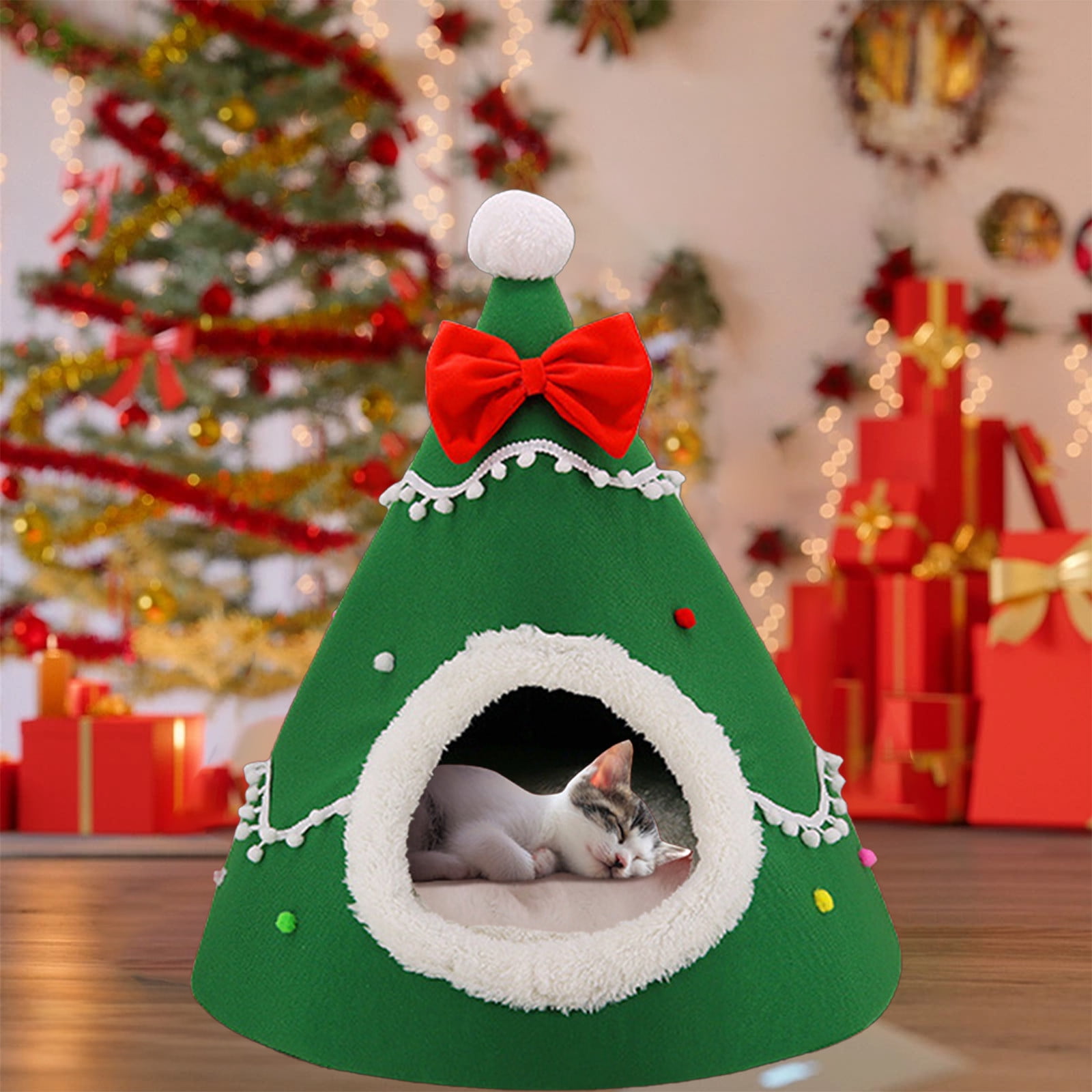 Nebwoak Soft Nest for Dog and Cat Christmas Candy Pet Bed Pet Villa Kitty Bed Dog Bed Winter Warm Cats Bed Yurt Pet Houses Pet Tent House