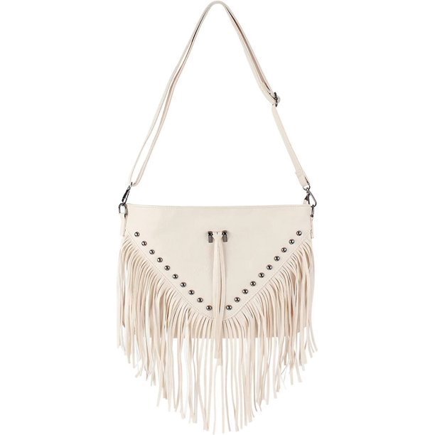 Bolso bandolera de cuero con flecos para mujer, bolso bandolera grande con borlas, regalo para mamá, esposa, novia