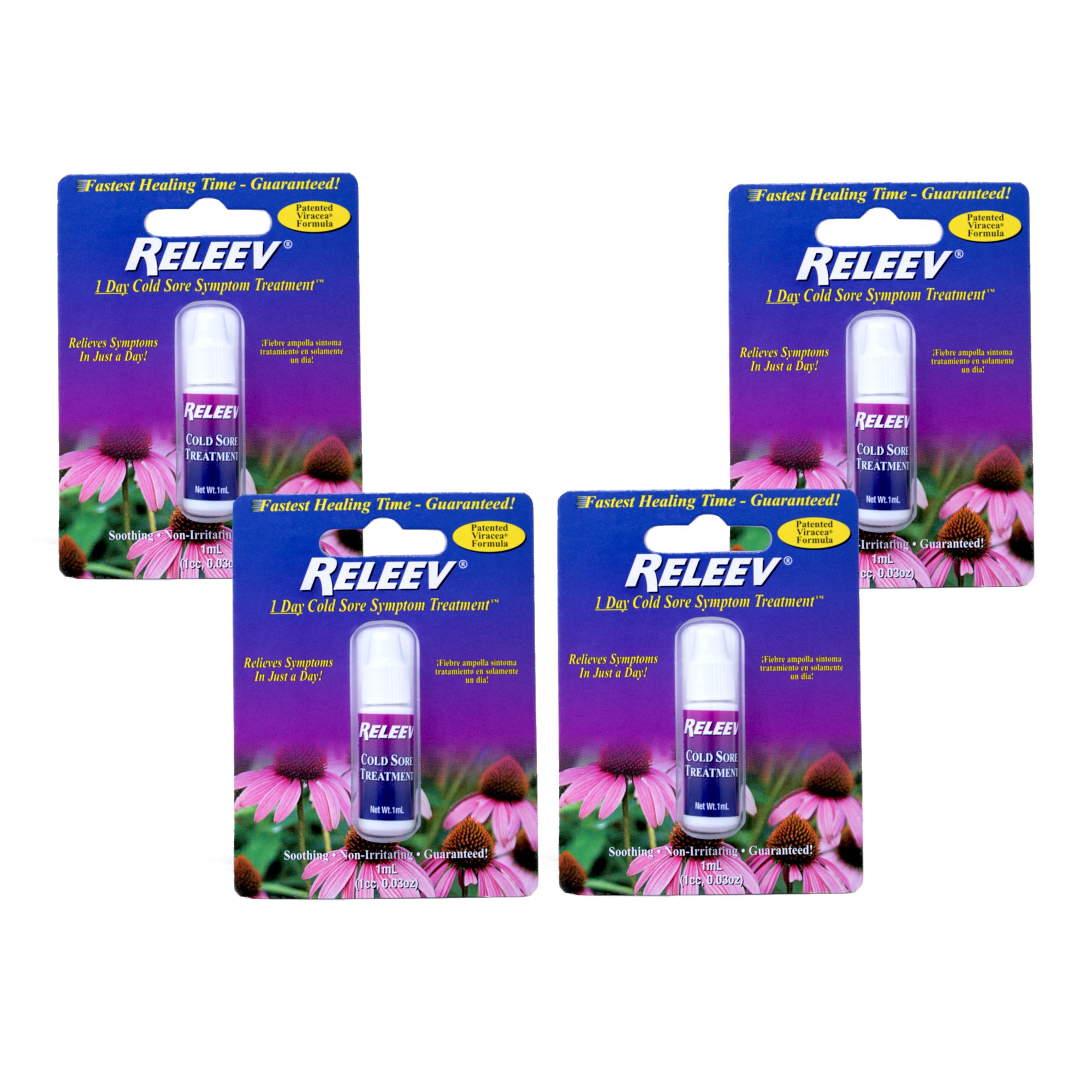 4 Pack - RELEEV 1-Day Cold Sore Symptom Treatment 1 mL (.034 oz)