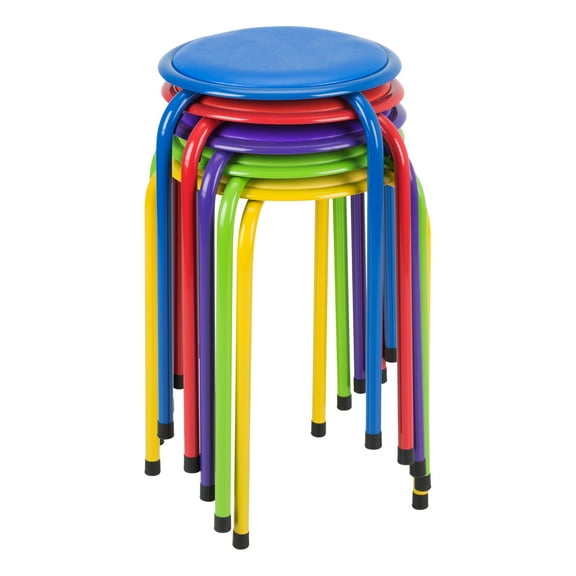 Fat Catalog Assorted Primary Color Metal Stack Stool with Padded Seat 17" seat height (5 Pack)