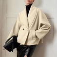thumbnail image 4 of Womens Cropped Wool Blend Coats Fashion Single Breasted Long Sleeve Short Jacket Peacoat Fall Winter Outwear Overcoat, 4 of 5