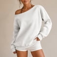 thumbnail image 2 of HappyYEE Women’s off the Shoulder Sweatshirt -Oversized Long Sleeve Versatile Sweatshirt - Fall Fleece Lined Daily Casual Layering Tops S, 2 of 7